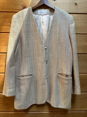 Barrie Place LTD 100% silk Woven Blazer Jacket pockets shell buttons pink  16